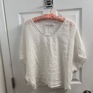Women's EILEEN FISHER White Linen Blouse Short Sleeve Crop Style - Fabulous!
